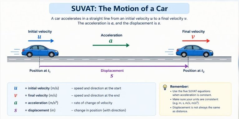 SUVAT Equations: 5 Formulas and Examples